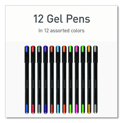 PENTONIC Gel Pen, Stick, Assorted Point Sizes, Assorted Ink Colors, Black Barrel, 12/Pack