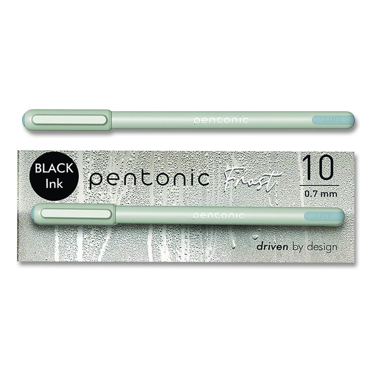 PENTONIC Gel Pen, Stick, Fine 0.7 mm, Black Ink, Pale Gray Barrel, 10/Pack