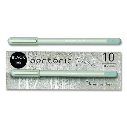 PENTONIC Gel Pen, Stick, Fine 0.7 mm, Black Ink, Pale Gray Barrel, 10/Pack