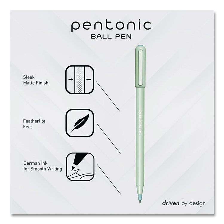 PENTONIC Gel Pen, Stick, Fine 0.7 mm, Black Ink, Pale Gray Barrel, 10/Pack