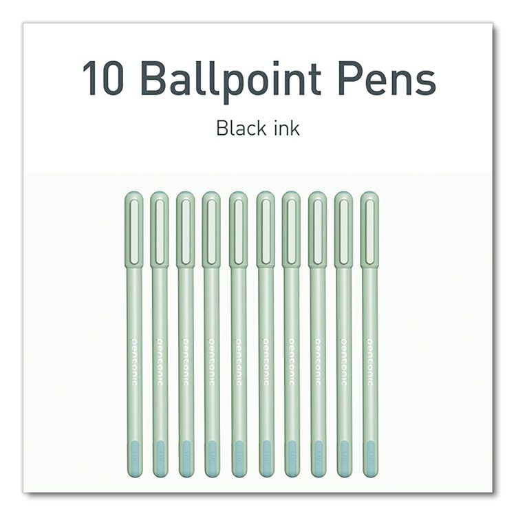 PENTONIC Gel Pen, Stick, Fine 0.7 mm, Black Ink, Pale Gray Barrel, 10/Pack