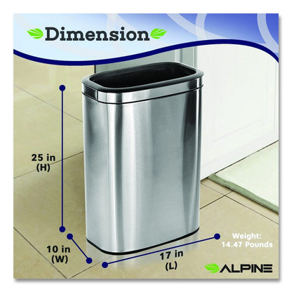 Stainless Steel Rectangular Liner Open Top Trash Can, 10.5 gal, Brushed Stainless Steel
