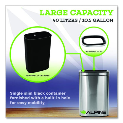 Stainless Steel Rectangular Liner Open Top Trash Can, 10.5 gal, Brushed Stainless Steel