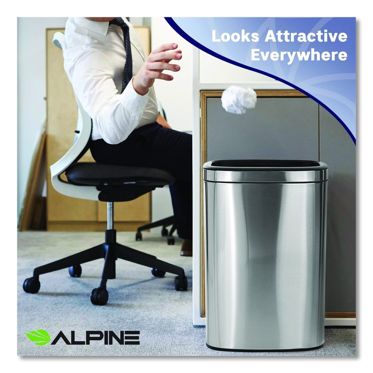 Stainless Steel Rectangular Liner Open Top Trash Can, 10.5 gal, Brushed Stainless Steel