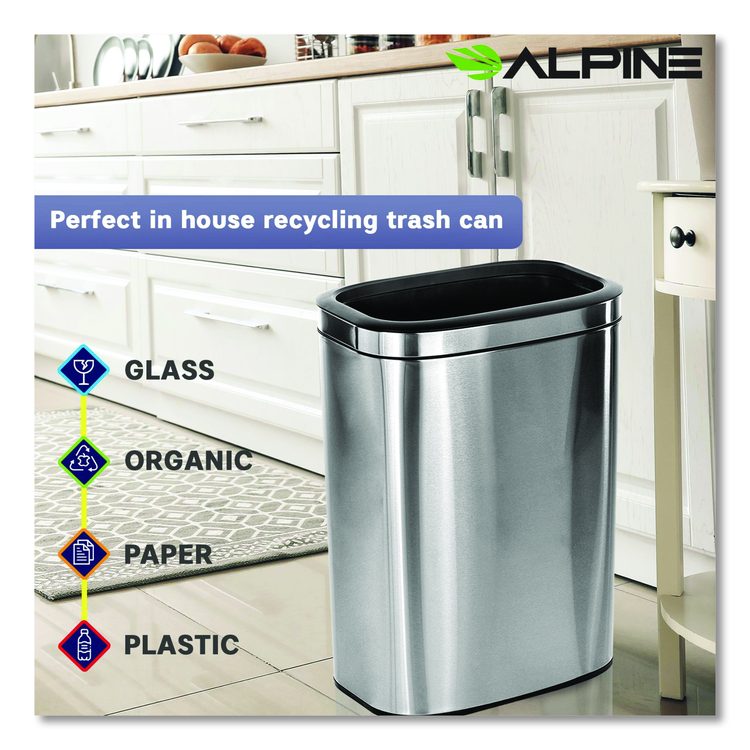 Stainless Steel Rectangular Liner Open Top Trash Can, 10.5 gal, Brushed Stainless Steel