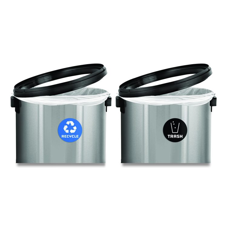 17 Gallon Stainless Steel Indoor Recycling Receptacle and Trash Station Swivel Lids