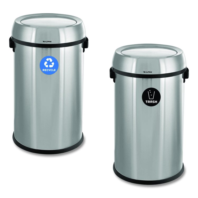 17 Gallon Stainless Steel Indoor Recycling Receptacle and Trash Station Swivel Lids