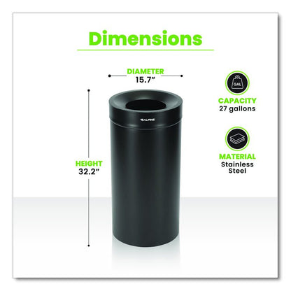 27 Gallon Stainless Steel Commercial Indoor Trash Can, Black