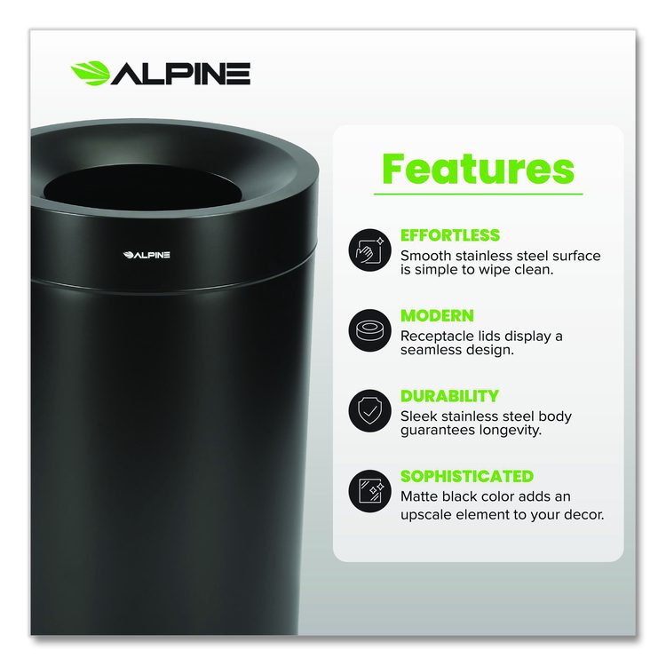 27 Gallon Stainless Steel Commercial Indoor Trash Can, Black