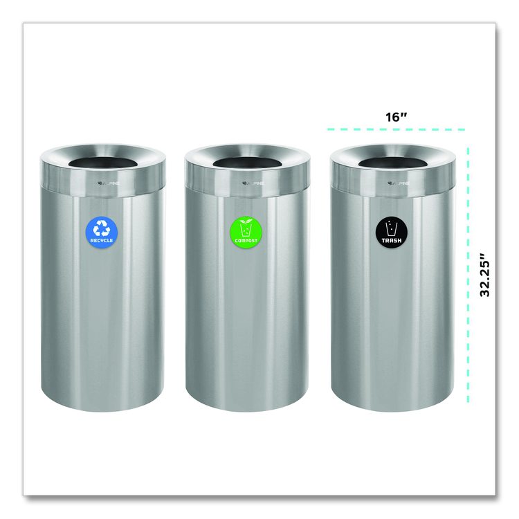 27 Gallon Stainless Steel Compost Bin, Recycling Can and Trash Receptacle, Brushed Stainless Steel