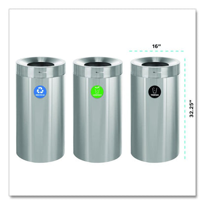 27 Gallon Stainless Steel Compost Bin, Recycling Can and Trash Receptacle, Brushed Stainless Steel