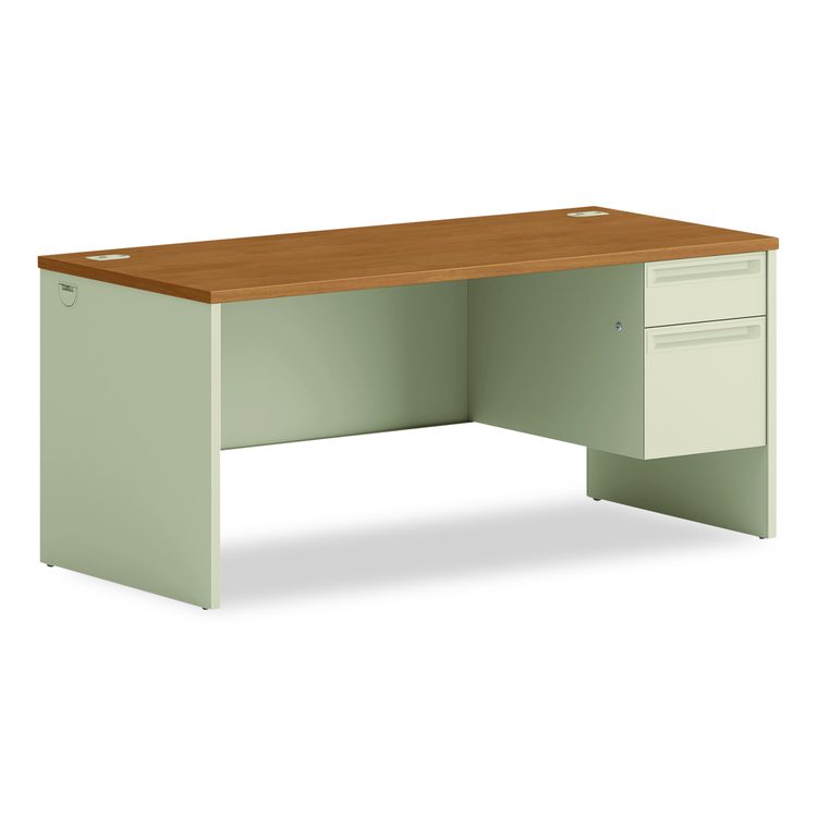 38000 Series Right Pedestal Desk, 66" x 30" x 29.5", Harvest/Putty