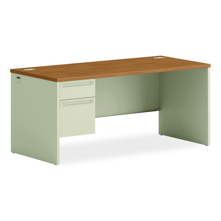 38000 Series Left Pedestal Desk, 66" x 30" x 29.5", Harvest/Putty
