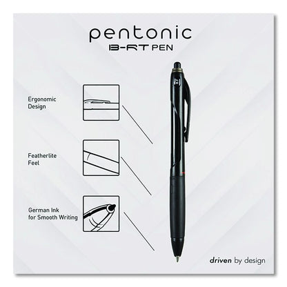 PENTONIC Ballpoint Pen, Retractable, Fine 0.7 mm, Black Ink, Black Barrel, 12/Pack
