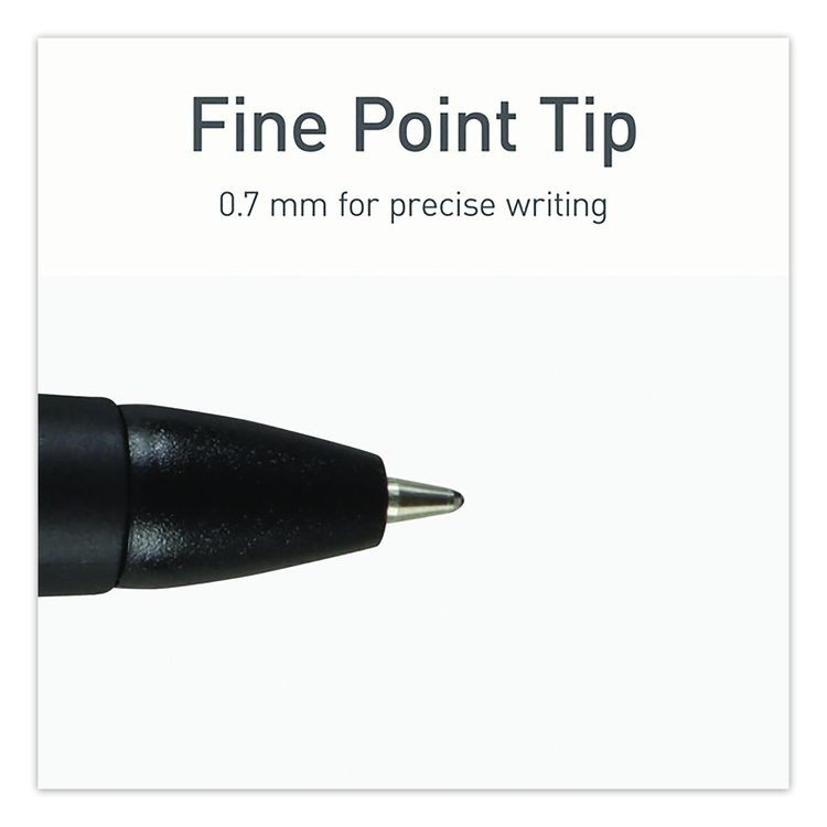 PENTONIC Ballpoint Pen, Retractable, Fine 0.7 mm, Black Ink, Black Barrel, 12/Pack
