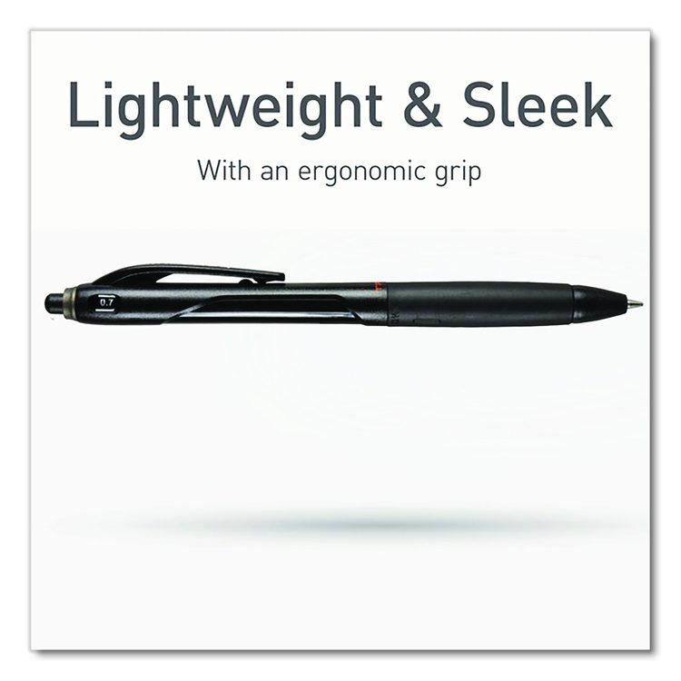 PENTONIC Ballpoint Pen, Retractable, Fine 0.7 mm, Black Ink, Black Barrel, 12/Pack