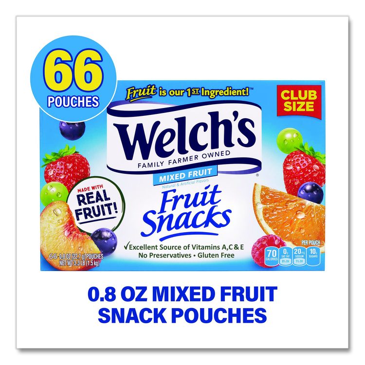 Fruit Snacks, Mixed Fruit, 0.8 oz Pouch, 66 Pouches/Box