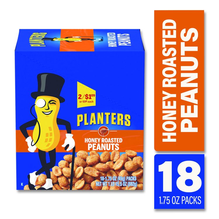Honey Roasted Peanuts, 1.75 oz Tube, 18/Box