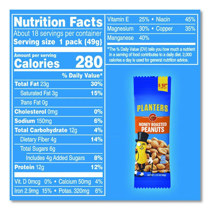 Honey Roasted Peanuts, 1.75 oz Tube, 18/Box