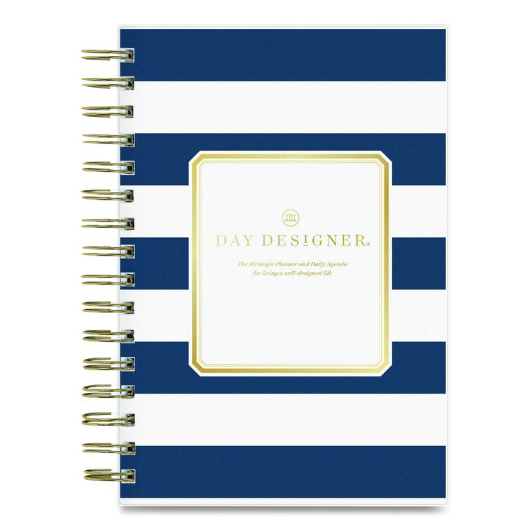 Day Designer Navy Stripe Daily/Monthly Planner, Horizontal Stripe Artwork, 8 x 5, Navy/White Cover, 12-Month (Jan-Dec): 2026