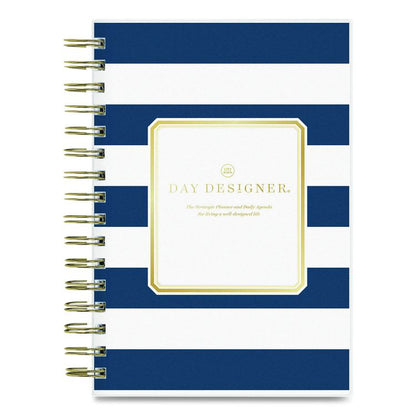 Day Designer Navy Stripe Daily/Monthly Planner, Horizontal Stripe Artwork, 8 x 5, Navy/White Cover, 12-Month (Jan-Dec): 2026