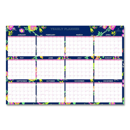 Day Designer Peyton Laminated Erasable Wall Calendar, Floral Artwork, 36 x 24, White/Navy Sheets, 12-Month (Jan to Dec): 2026