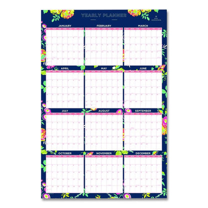Day Designer Peyton Laminated Erasable Wall Calendar, Floral Artwork, 36 x 24, White/Navy Sheets, 12-Month (Jan to Dec): 2026