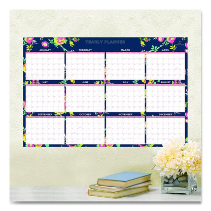 Day Designer Peyton Laminated Erasable Wall Calendar, Floral Artwork, 36 x 24, White/Navy Sheets, 12-Month (Jan to Dec): 2026