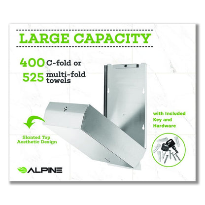 Vertical C-Fold/Multi-Fold Paper Towel Dispenser, 14.5 x 4 x 11.2, Brushed Stainless Steel