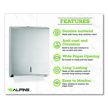 Vertical C-Fold/Multi-Fold Paper Towel Dispenser, 14.5 x 4 x 11.2, Brushed Stainless Steel