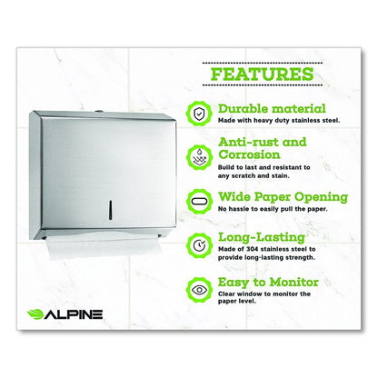 Horizontal C-Fold/Multi-Fold Paper Towel Dispenser, 10.2 x 4 x 11.2, Brushed Nickel