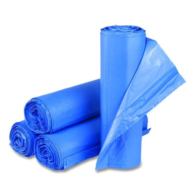 High-Density Commercial Can Liners, 60 gal, 18 mic, 40" x 48", Blue, 200/Carton