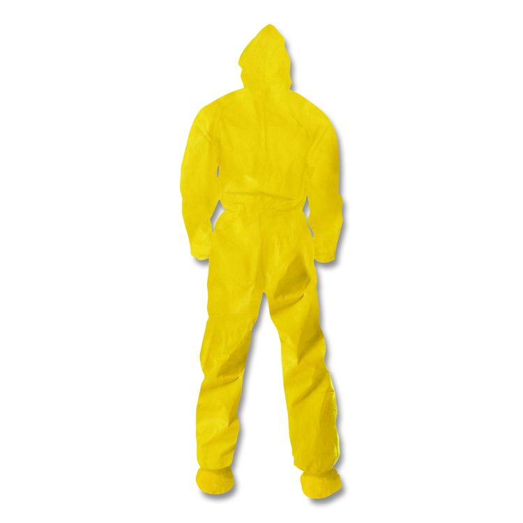 A70 Chemical Spray Protection Coveralls, Elastic Wrists, Ankles, Hood and Boots, Large, Yellow, 12/Carton