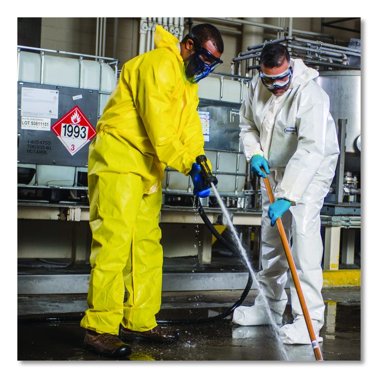 A70 Chemical Spray Protection Coveralls, Elastic Wrists, Ankles, Hood and Boots, Large, Yellow, 12/Carton