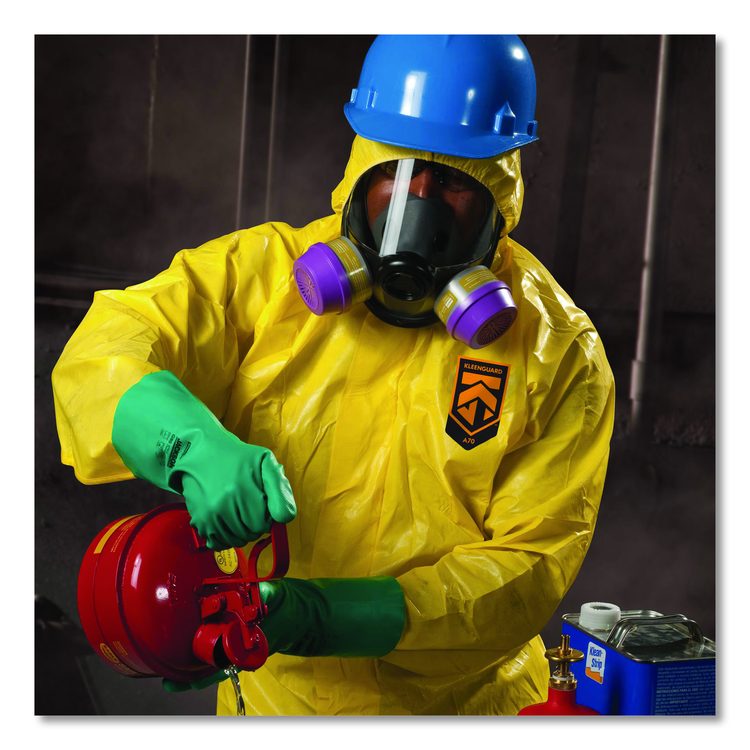 A70 Chemical Spray Protection Coveralls, Elastic Wrists, Ankles, Hood and Boots, Large, Yellow, 12/Carton