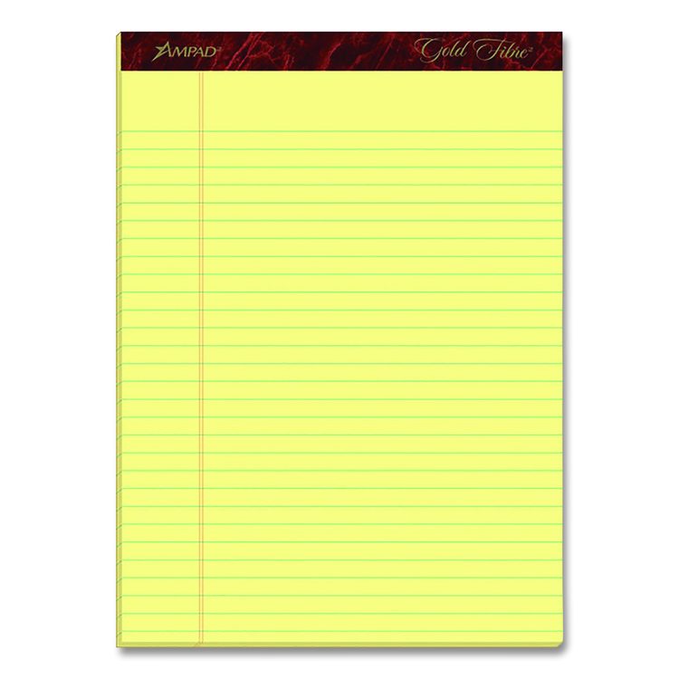 Gold Fibre Writing Pads, Wide/Legal Rule, (50) Canary Yellow 8.5 x 11 Sheets, 4/Pack