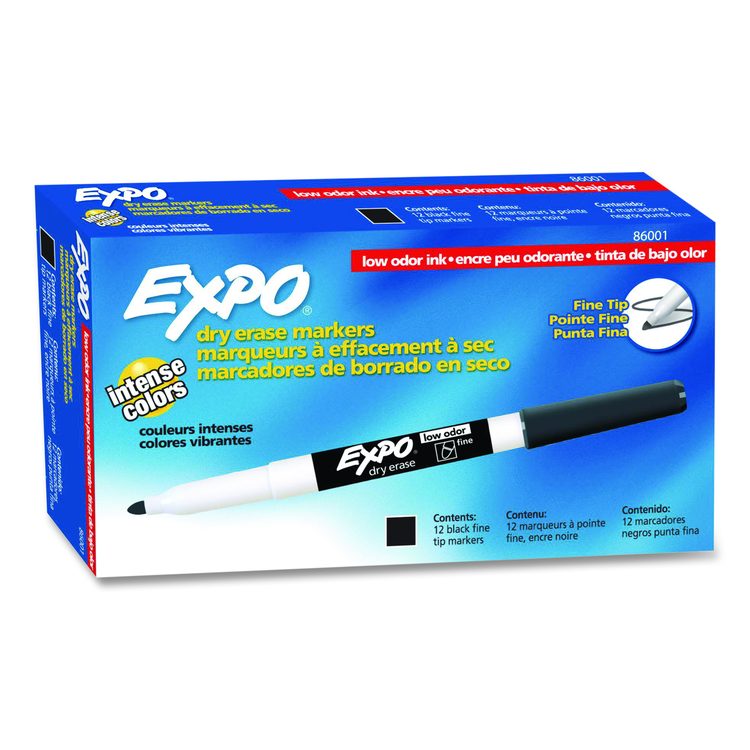 Low-Odor Dry-Erase Marker, Fine Bullet Tip, Black, Dozen