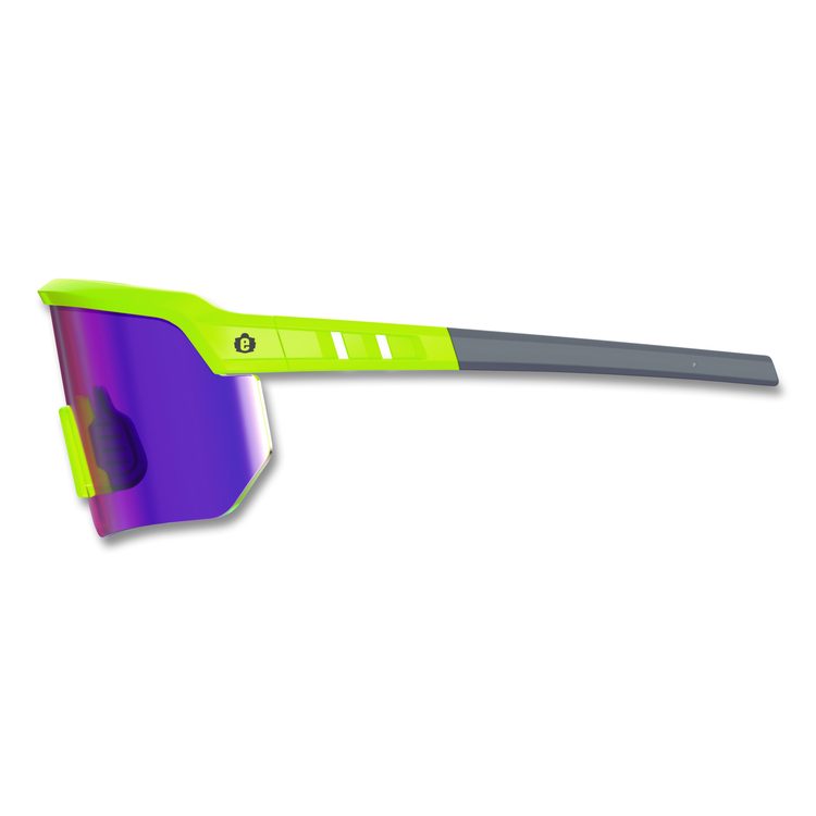 Skullerz AEGIR Anti-Scratch Enhanced Anti-Fog Safety Glasses, Lime Half Frame, Polarized Mirrored Purple Single Lens