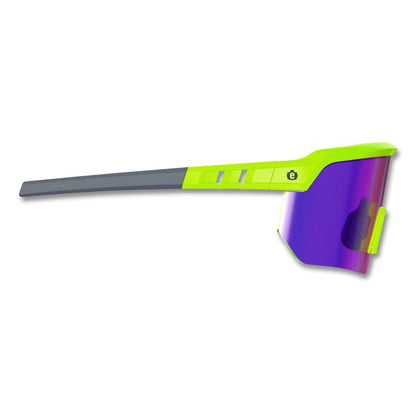 Skullerz AEGIR Anti-Scratch Enhanced Anti-Fog Safety Glasses, Lime Half Frame, Polarized Mirrored Purple Single Lens