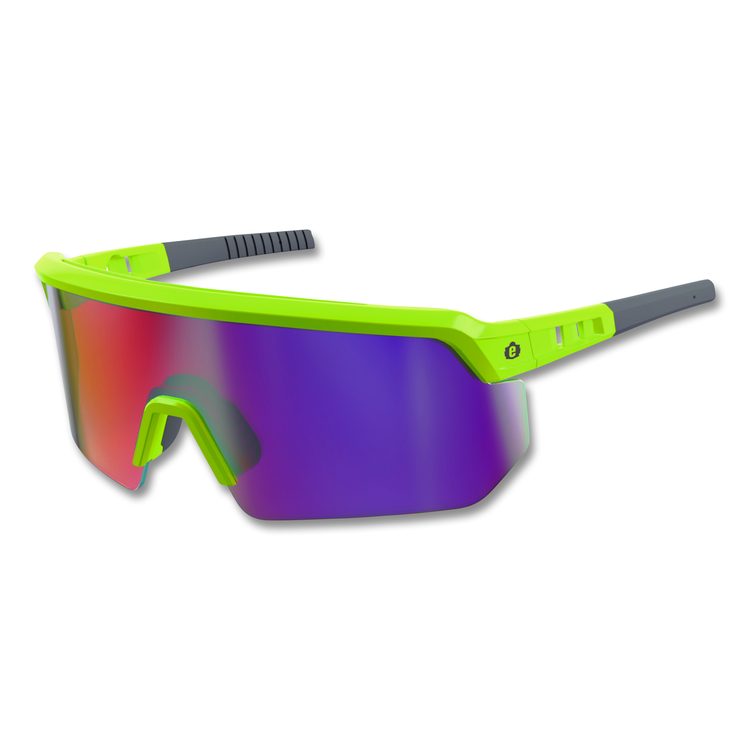 Skullerz AEGIR Anti-Scratch Enhanced Anti-Fog Safety Glasses, Lime Half Frame, Polarized Mirrored Purple Single Lens