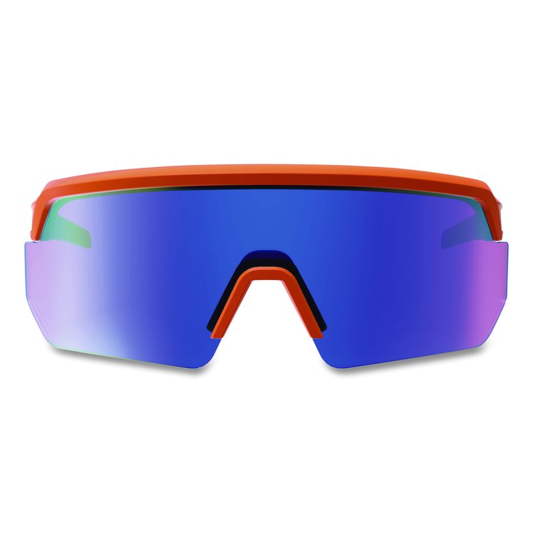 Skullerz AEGIR Anti-Scratch Enhanced Anti-Fog Safety Glasses, Orange Half Frame, Polarized Mirrored Blue Single Lens