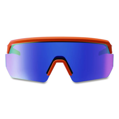 Skullerz AEGIR Anti-Scratch Enhanced Anti-Fog Safety Glasses, Orange Half Frame, Polarized Mirrored Blue Single Lens