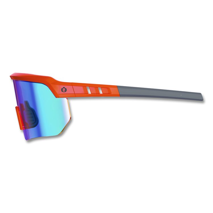 Skullerz AEGIR Anti-Scratch Enhanced Anti-Fog Safety Glasses, Orange Half Frame, Polarized Mirrored Blue Single Lens