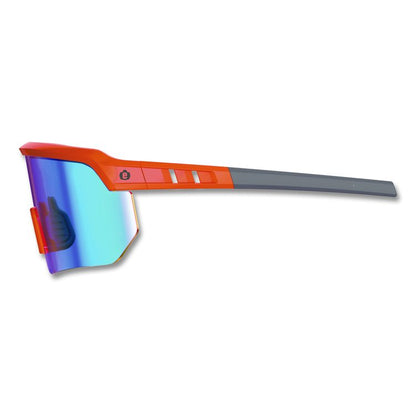 Skullerz AEGIR Anti-Scratch Enhanced Anti-Fog Safety Glasses, Orange Half Frame, Polarized Mirrored Blue Single Lens