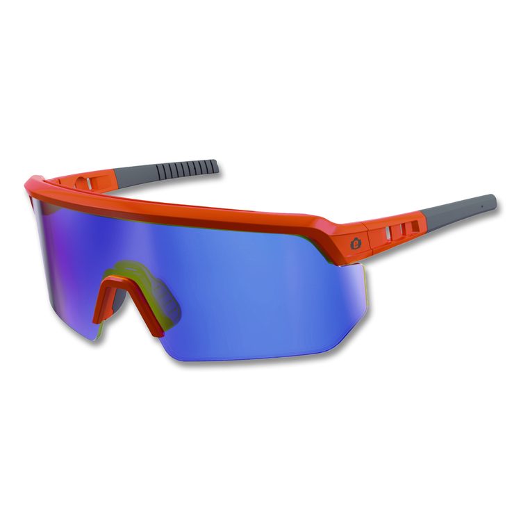 Skullerz AEGIR Anti-Scratch Enhanced Anti-Fog Safety Glasses, Orange Half Frame, Polarized Mirrored Blue Single Lens