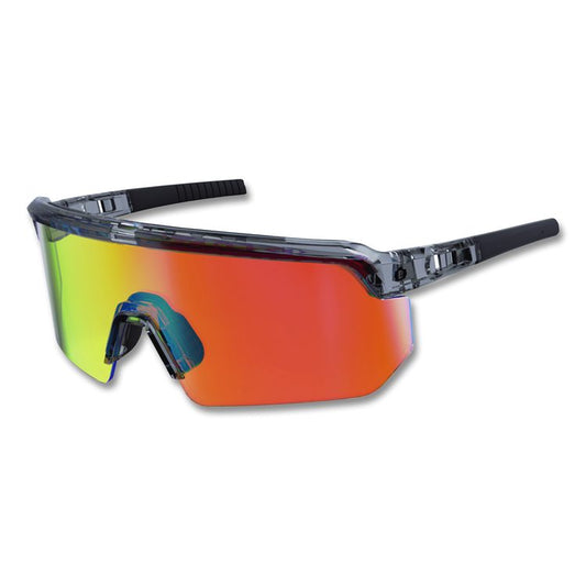 Skullerz AEGIR Anti-Scratch Enhanced Anti-Fog Safety Glasses, Clear Smoke Half Frame, Polarized Mirrored Orange Single Lens
