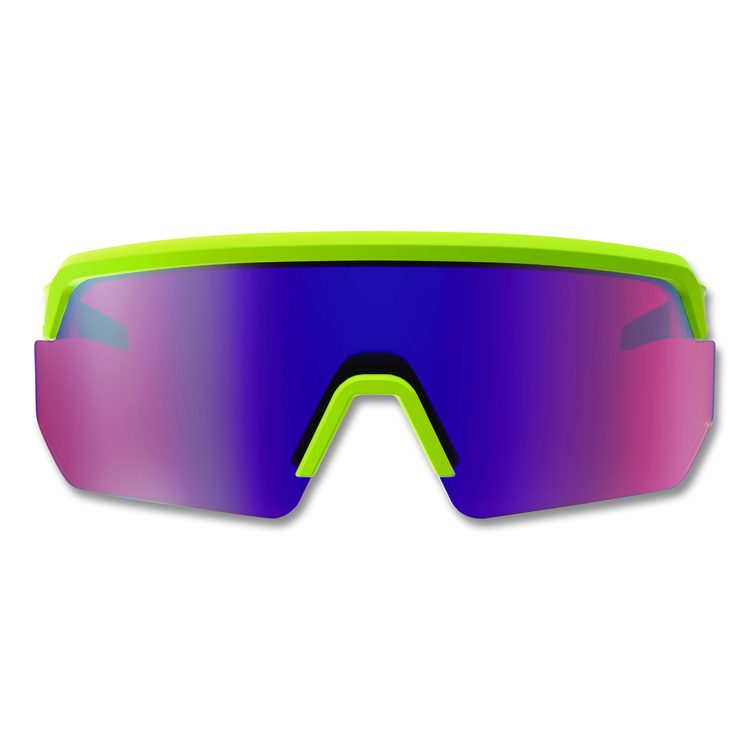 Skullerz AEGIR Anti-Scratch Enhanced Anti-Fog Safety Glasses, Lime Half Frame, Polarized Mirrored Purple Single Lens