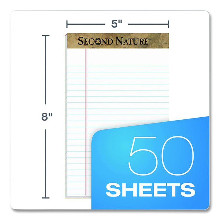 Second Nature Recycled Ruled Pads, Narrow Rule, (50) White 5 x 8 Sheets, Dozen