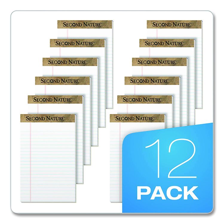 Second Nature Recycled Ruled Pads, Narrow Rule, (50) White 5 x 8 Sheets, Dozen
