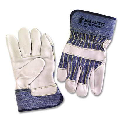 Mustang Leather Palm Gloves, Gunn Cut, Wing Thumb, X-Large, Blue/Cream, 12 Pairs